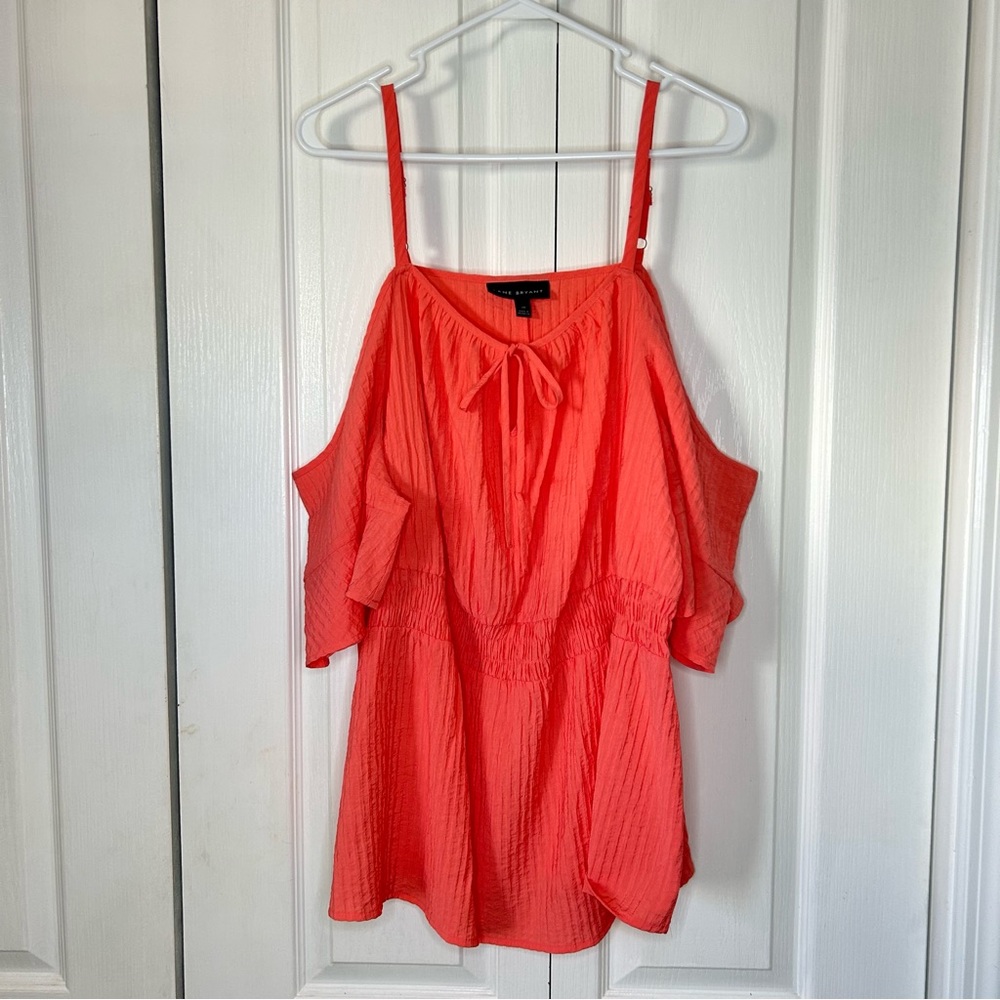 Lane Bryant orange cold shoulder blouse, elastic waist size 20